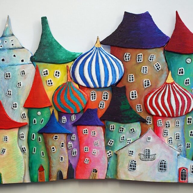 Dream City, acrylic on wood, 26 X 14 in