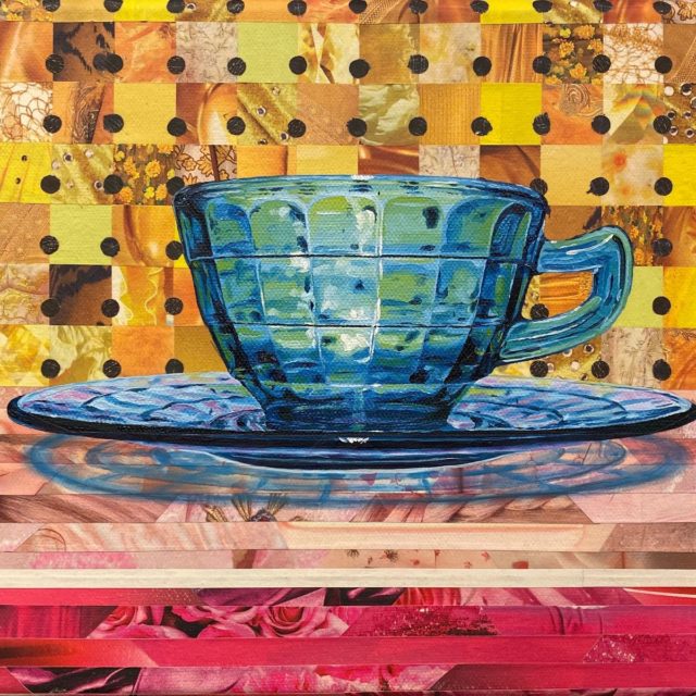 Care for a Cuppa? by Jane Vanderniet, paper and oil on canvas, 9 x 12 in 