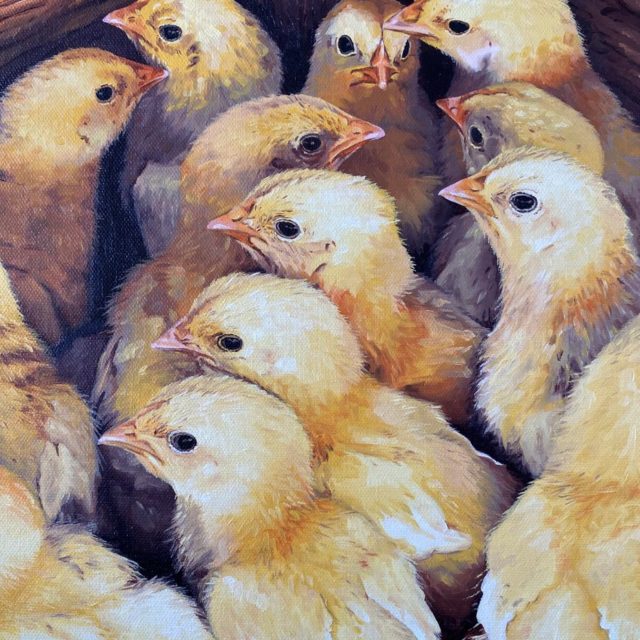 Check the Chicks by Jane Vanderniet, oil on canvas, 14 x 11 in