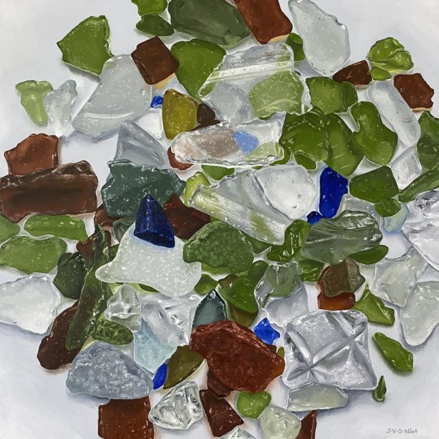 Isolation Activity No. 39: Collecting Beach Glass by Jane Vanderniet, 
oil on canvas, 16 x 16 in