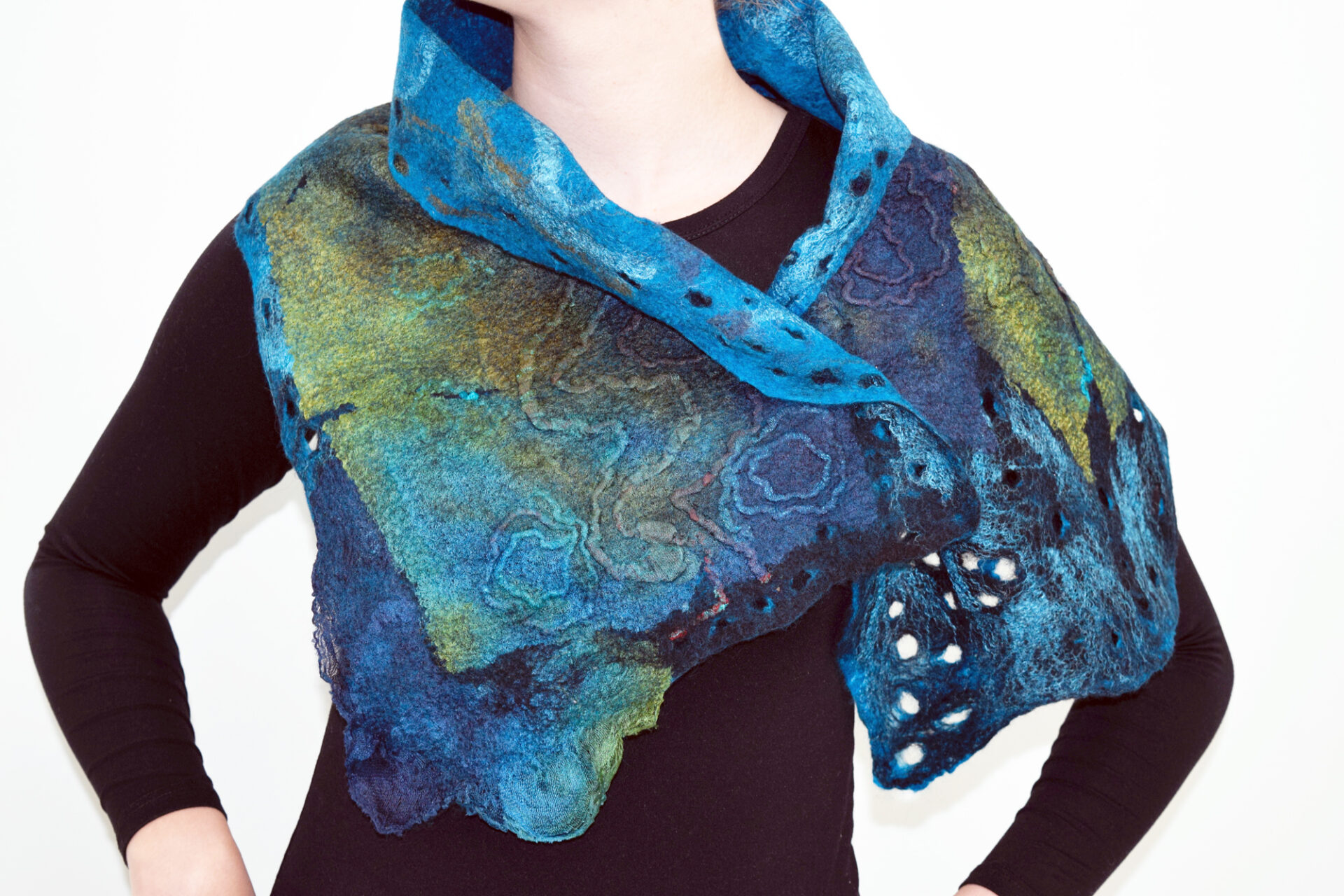 Feeling Blue #2, Felted Silk, 13 x 43