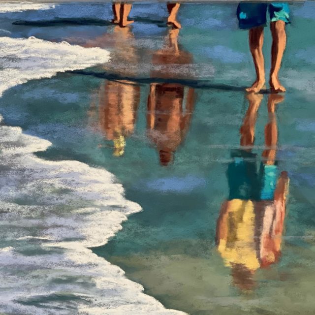 Beach Reflections, dry pastel on pastel mat, 11 x 14 inches