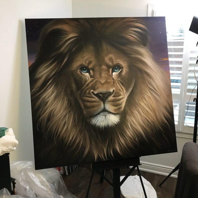 Regis The Lion, acrylic, 5 x 5 feet, commission piece