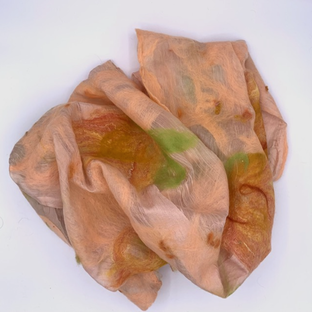 Peach Floral, felt and silk scarf