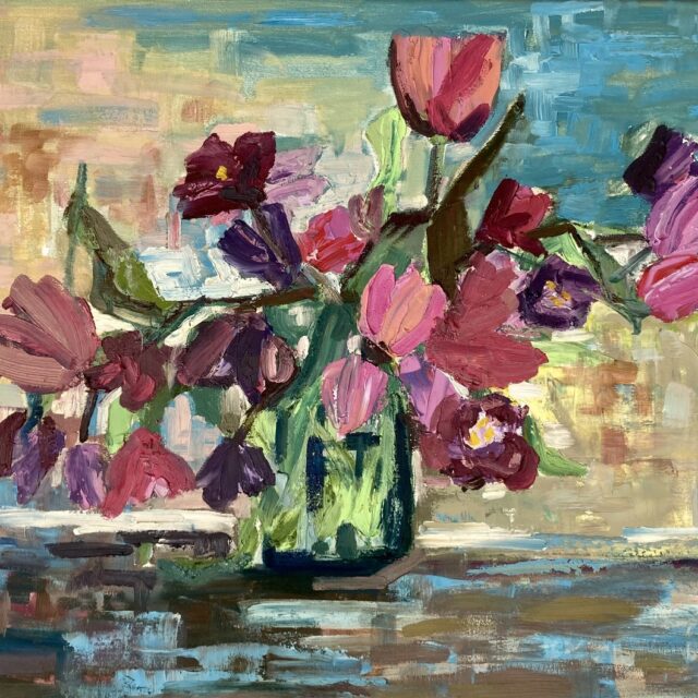 Abstract Tulips, oil on canvas