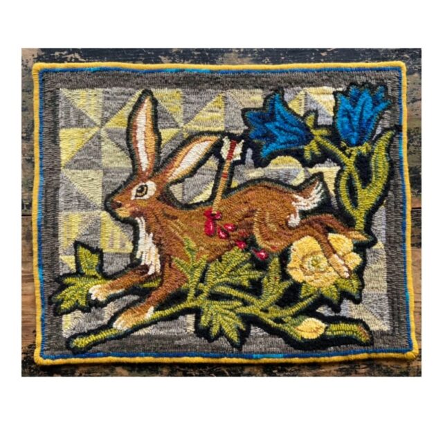 Hare, Bluebell & Buttercup (2023), Wool on Linen, 22 x 29 IN 