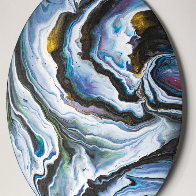 Acrylic pour canvas oval