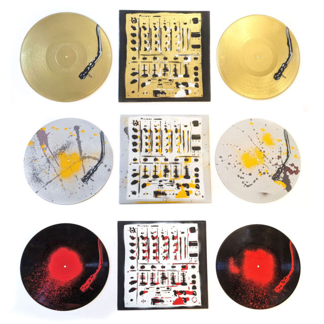 DJ Turntables - Spray paint stencils on vintage vinyl records