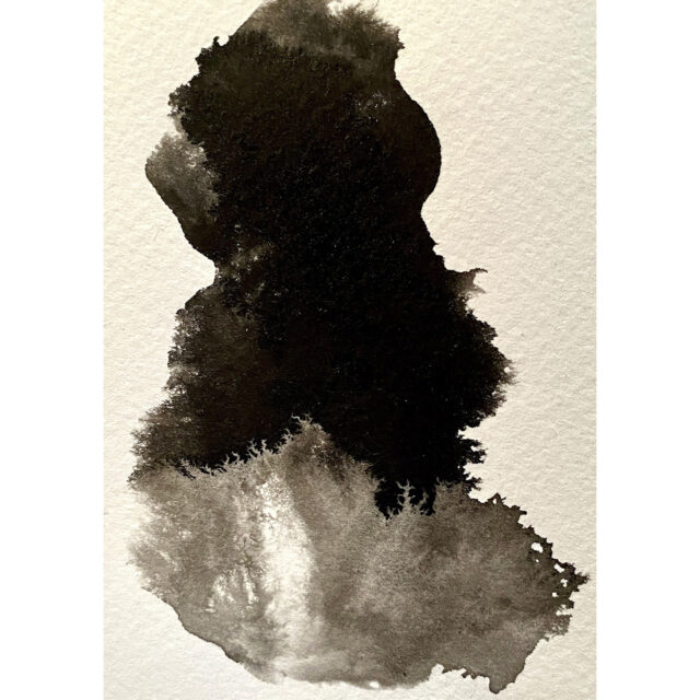 Night, 2023. PEC foraged Shaggy mane mushroom ink and India ink, 5 x 6 inches