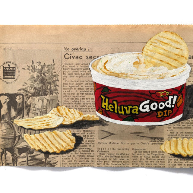 Chips and Dip - Acrylic Paint on vintage newspaper