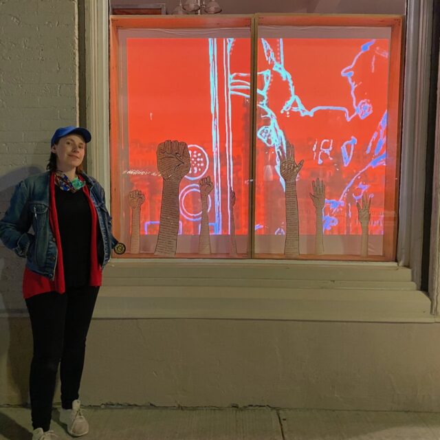 A window installation about Residential Schools in Canada.