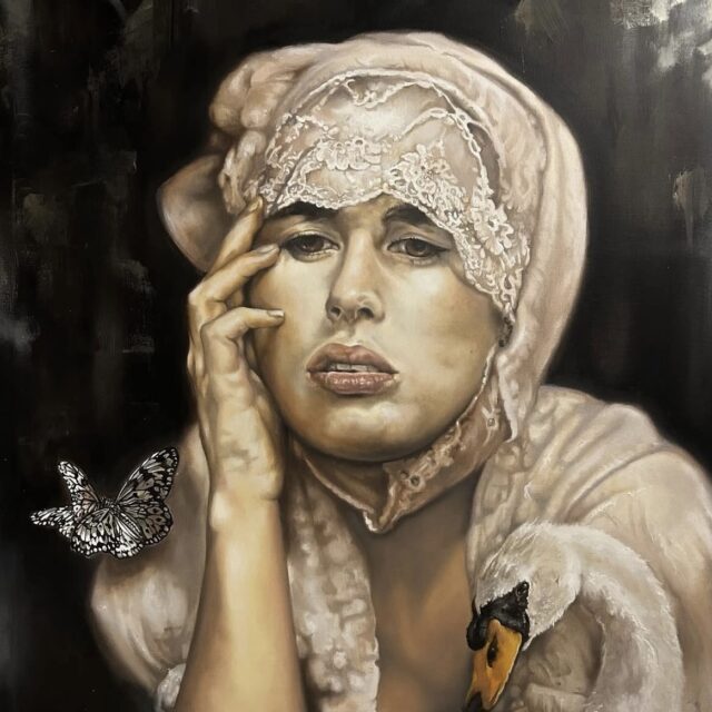Olive and the Swan, oil on canvas