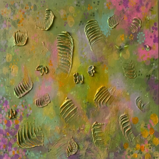 GILDED PERSEPHONE (2025) 40 cm x 50 cm, acrylic on textured canvas