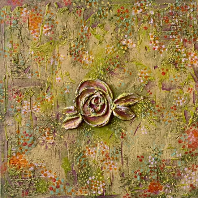 MOSSY ROSE (2025), 35 cm x 35 cm, acrylic on textured canvas