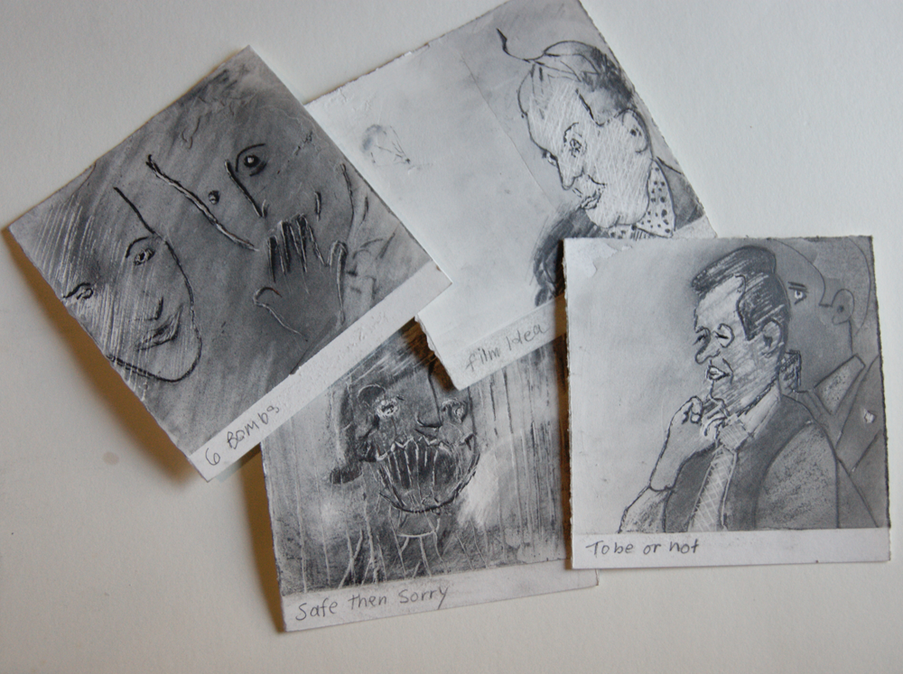 SELFIES, pencil on plaster on paper by Dieter Grund