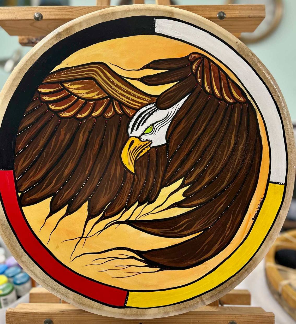 Hand stretched hand drum with Eagle