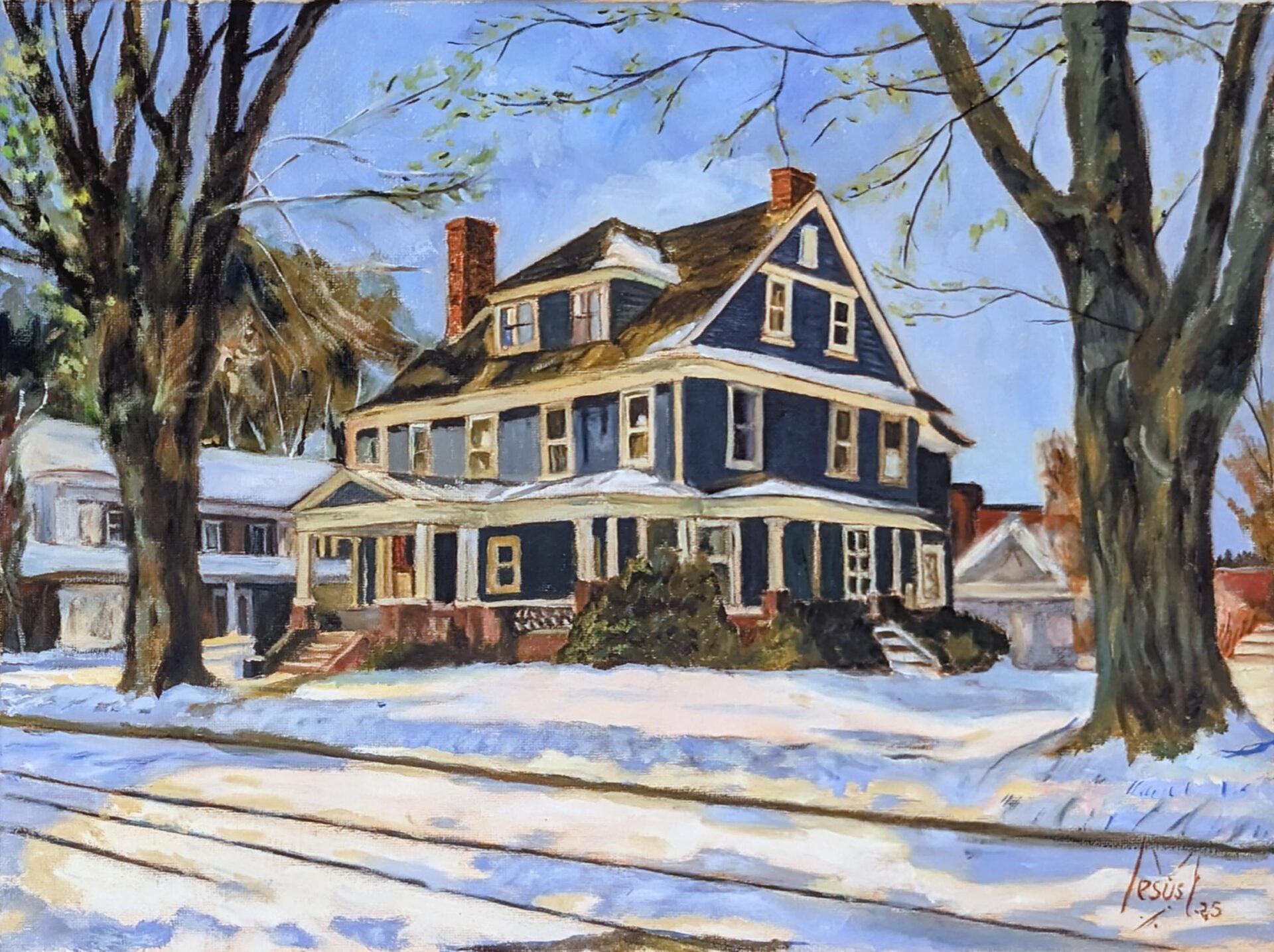 Blue house on Johnson St., Picton, oil on canvas, 12 x 16 in