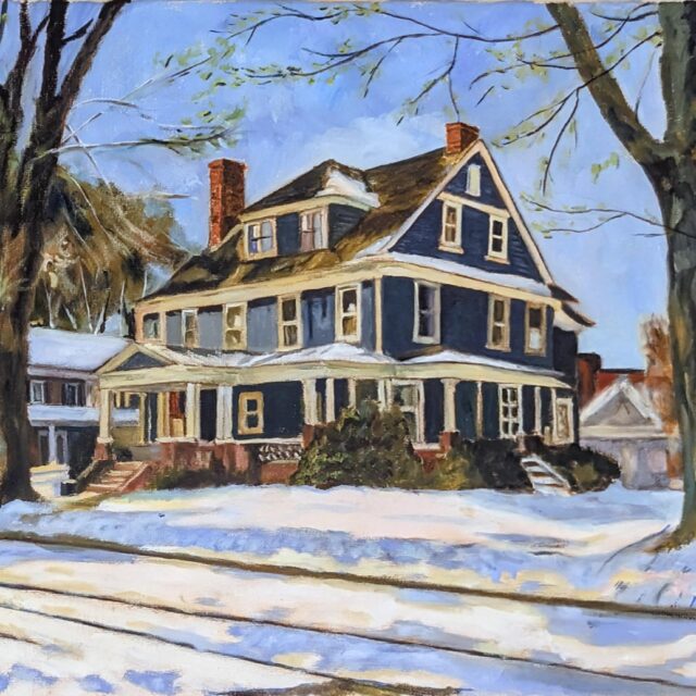 Blue house on Johnson St., Picton, oil on canvas, 12 x 16 in