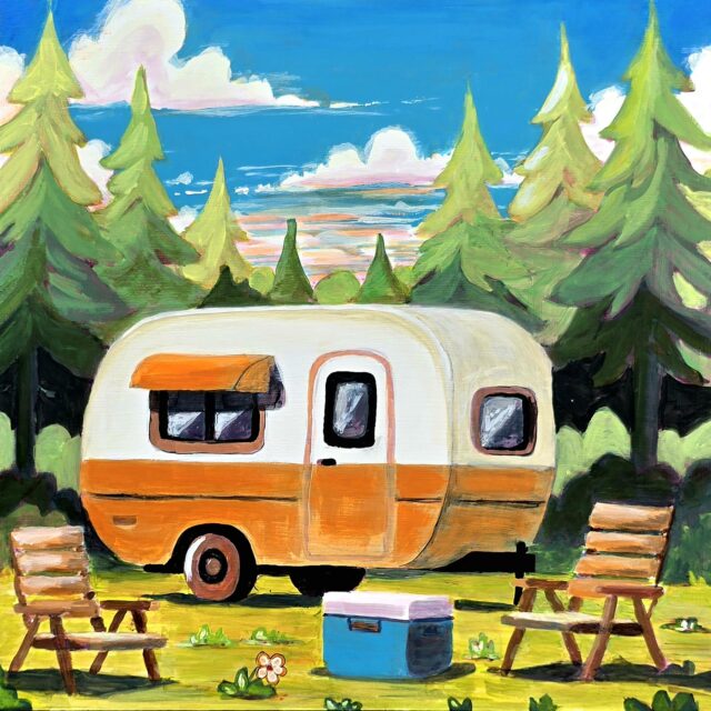 Little Camper Big Escape, acrylic on canvas, 2025